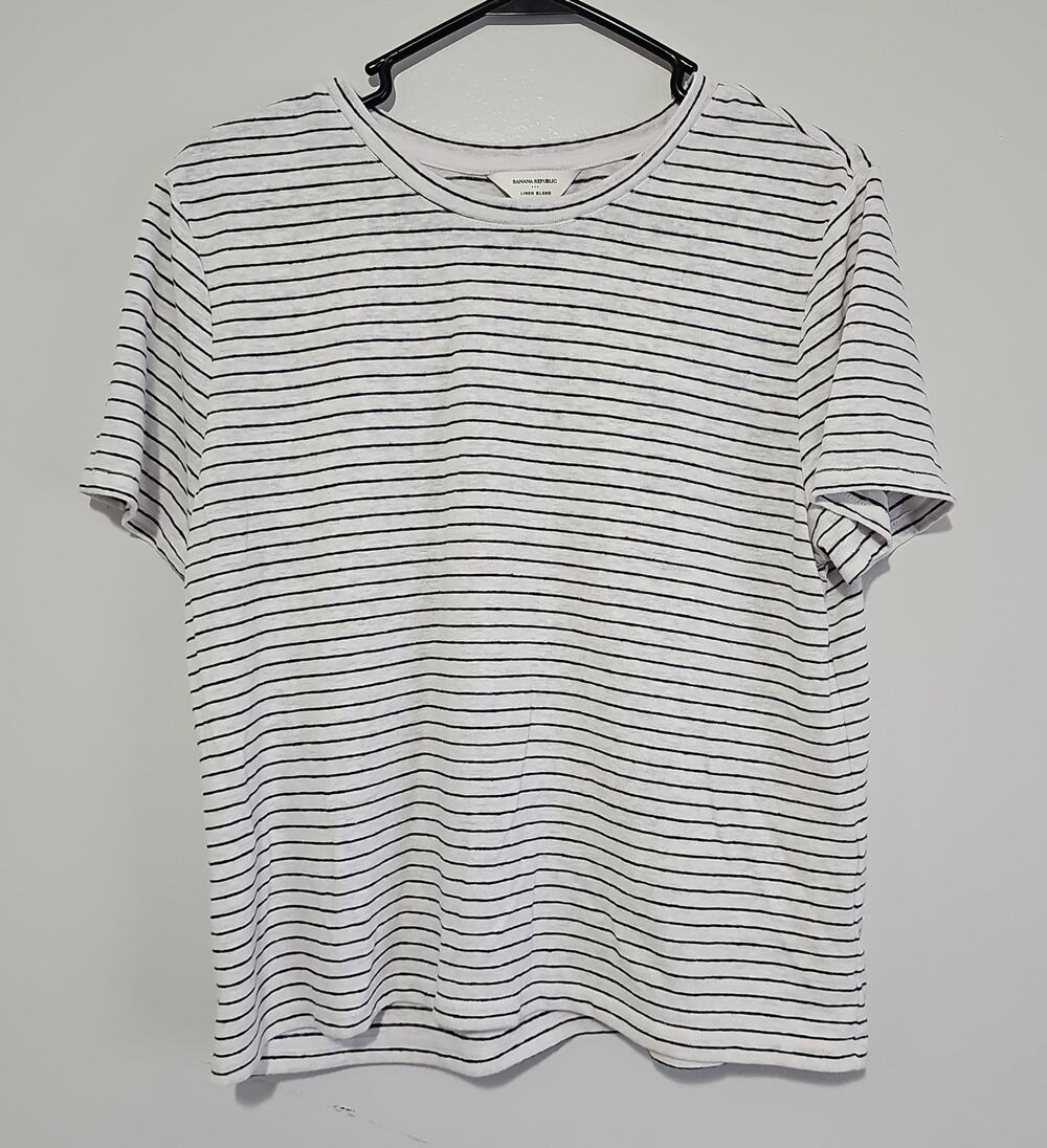 Banana Republic Linen Blend Striped Top Womens Large Crewneck Relaxed